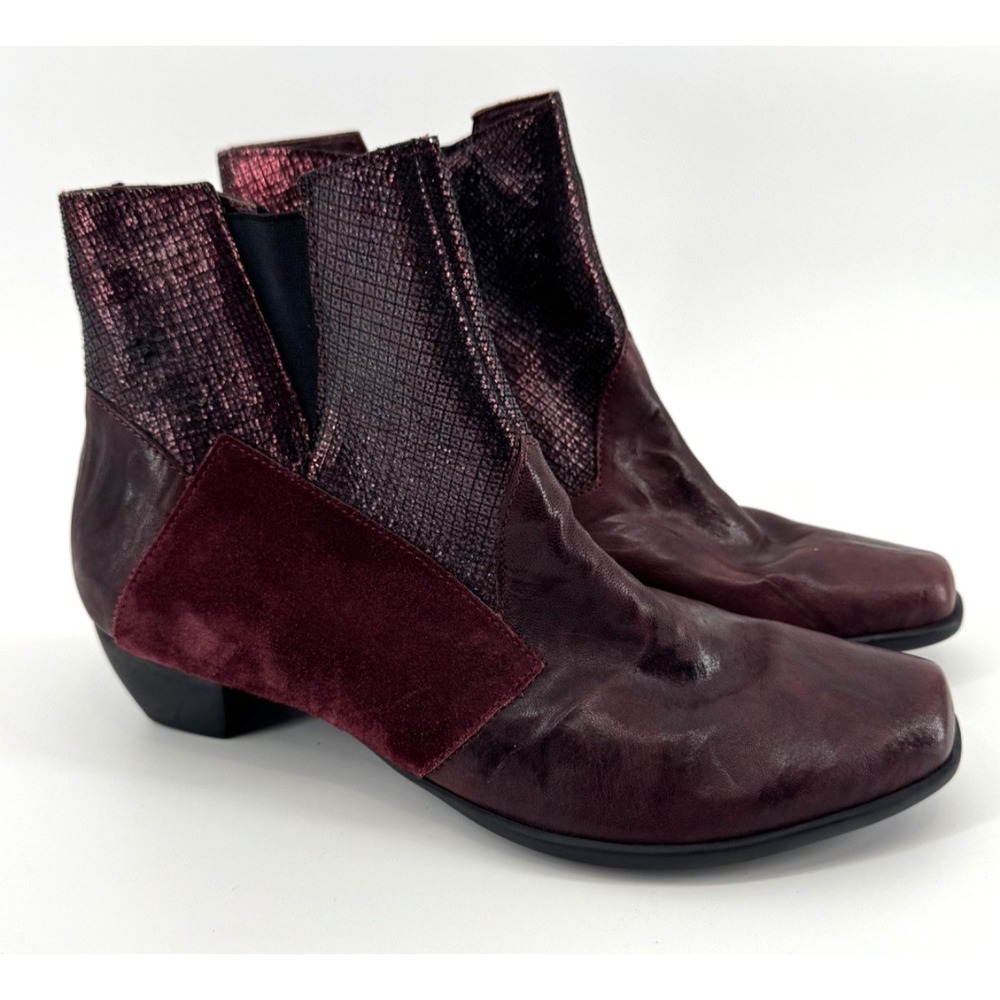 Think! Burgundy Leather Boots Lagenlook European Comfort Art to Wear suede comfy